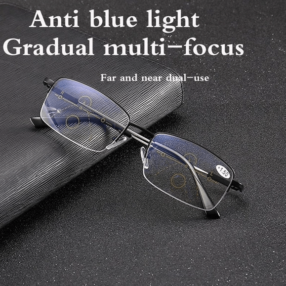 Lightweight Titanium Progressive Reading Glasses for Near & Far Vision — Multi-Focus Anti-Blue Light Eyewear for Men & Women, Everyday