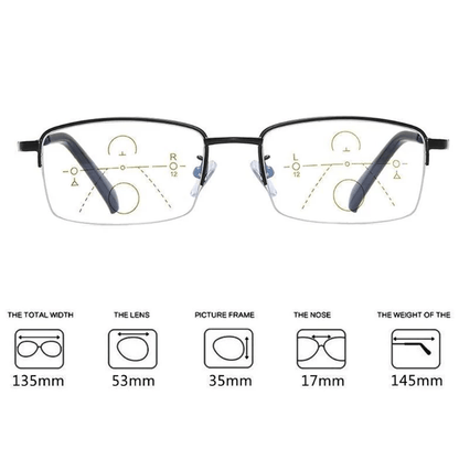 Lightweight Titanium Progressive Reading Glasses for Near & Far Vision — Multi-Focus Anti-Blue Light Eyewear for Men & Women, Everyday