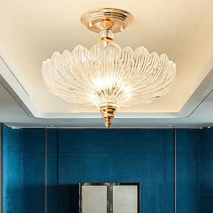 Semi-Flush Mount Ceiling Fixture with Scalloped Crystal Glass, 3-Light Traditional Design for Dining Room, Kitchen, Bedroom, Entryway