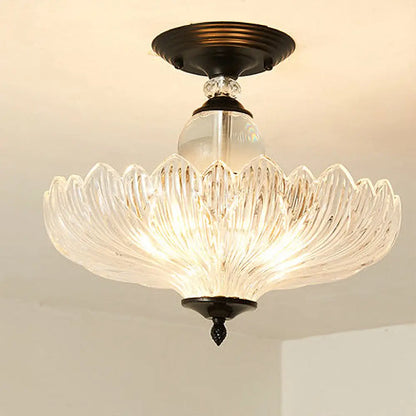 Semi-Flush Mount Ceiling Fixture with Scalloped Crystal Glass, 3-Light Traditional Design for Dining Room, Kitchen, Bedroom, Entryway