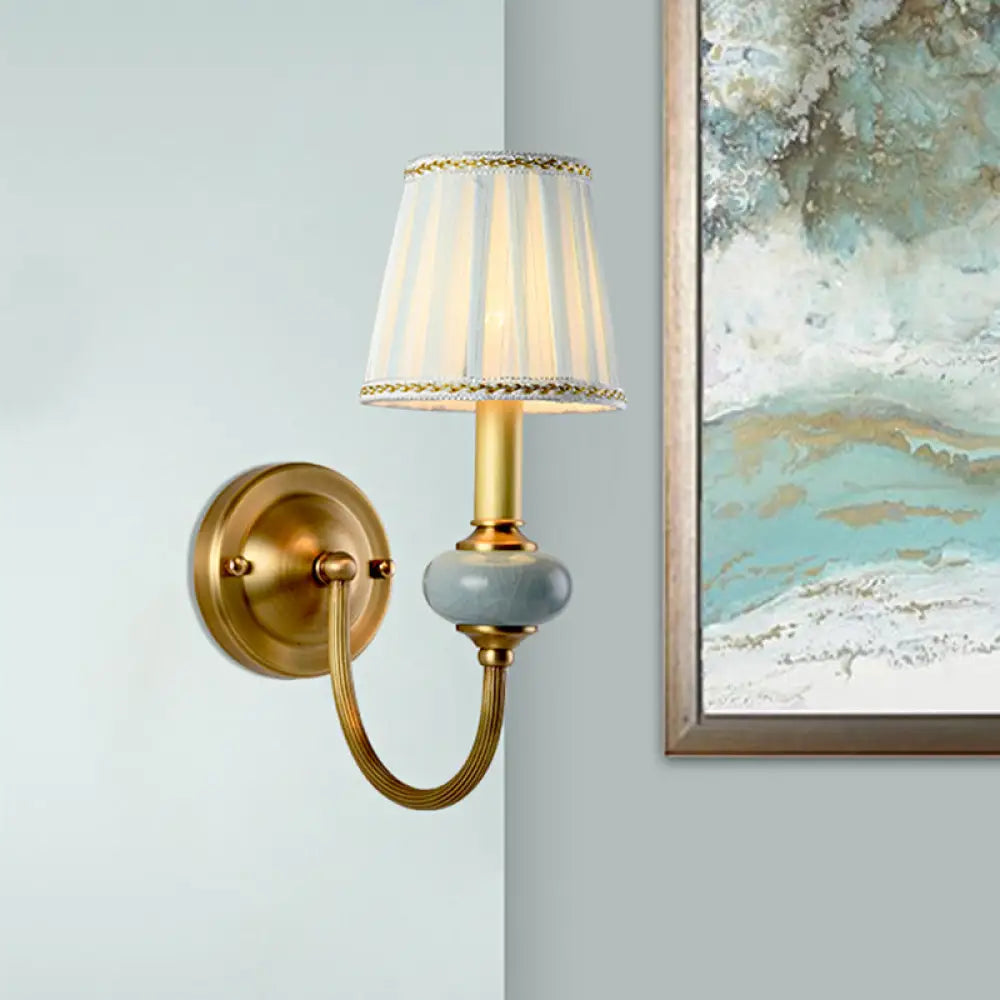 Curved Arm Sconce with Linen Shade – Classic Hardwired Fixture for Hallway, Bedroom & Living Room Lighting
