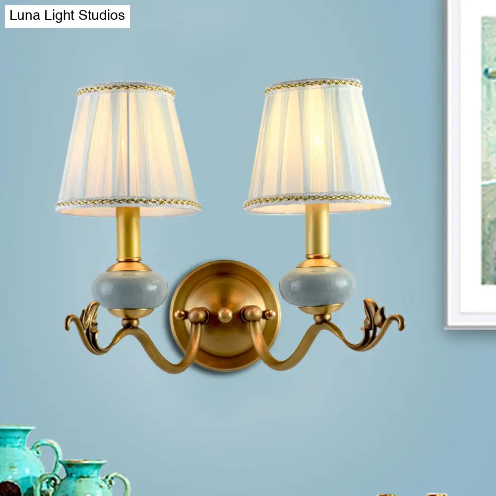 Curved Arm Sconce with Linen Shade – Classic Hardwired Fixture for Hallway, Bedroom & Living Room Lighting