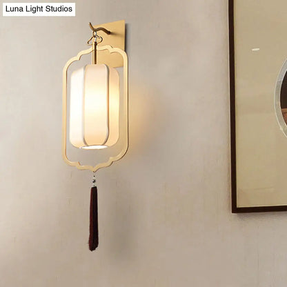 Vintage Gold Wall Sconce with Lantern Shade for Bedroom & Hallway | Classic Decorative Candelabra Hardwired Fixture | 33.5 in Tall Accent