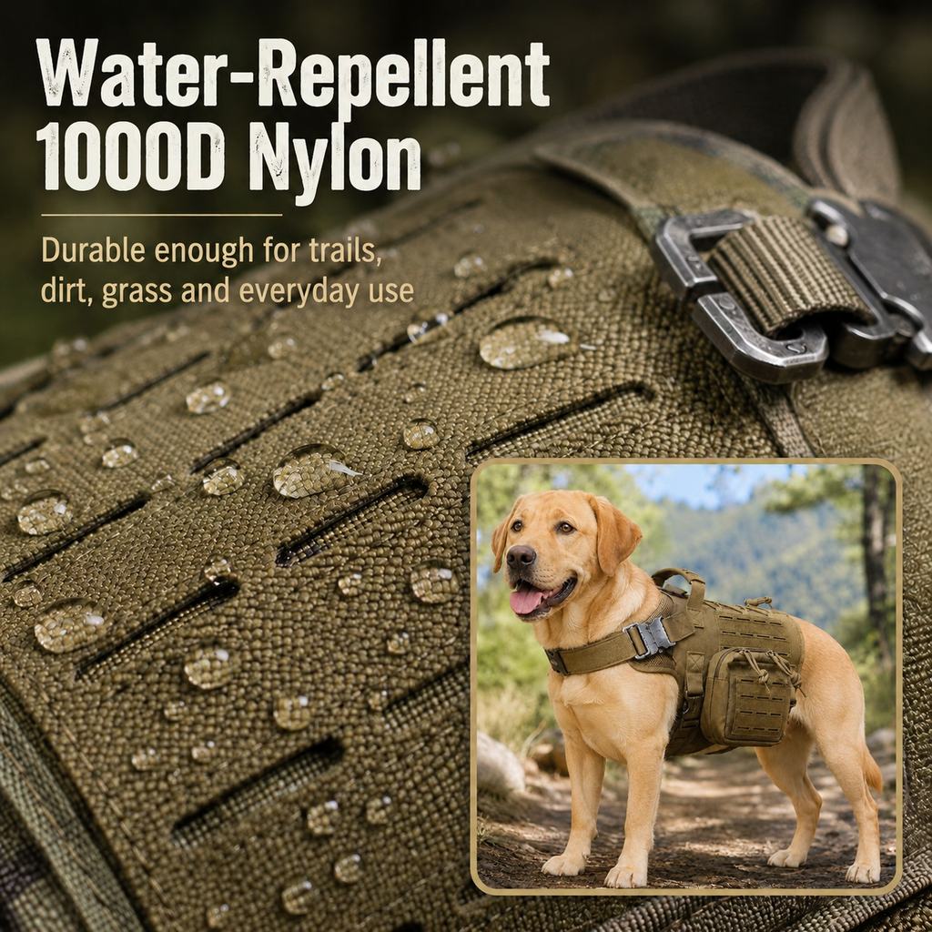 Ortekor TrailGuard K9 Tactical Dog Backpack Harness with Dual Side Pouches for Hiking, Camping & Outdoor Walks