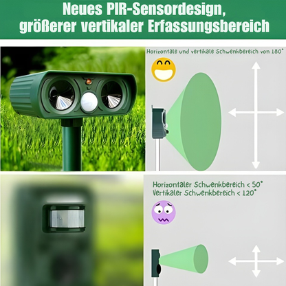 Outdoor Motion-Activated Solar Animal Repeller 26–33ft Range Weatherproof Ultrasonic Deterrent for Yard Garden Patio