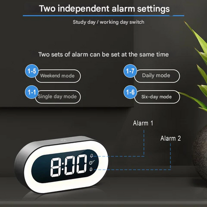 CalmGlow | Digital Alarm Clock with Night Light & Soothing Sounds | Compact Design for Relaxation