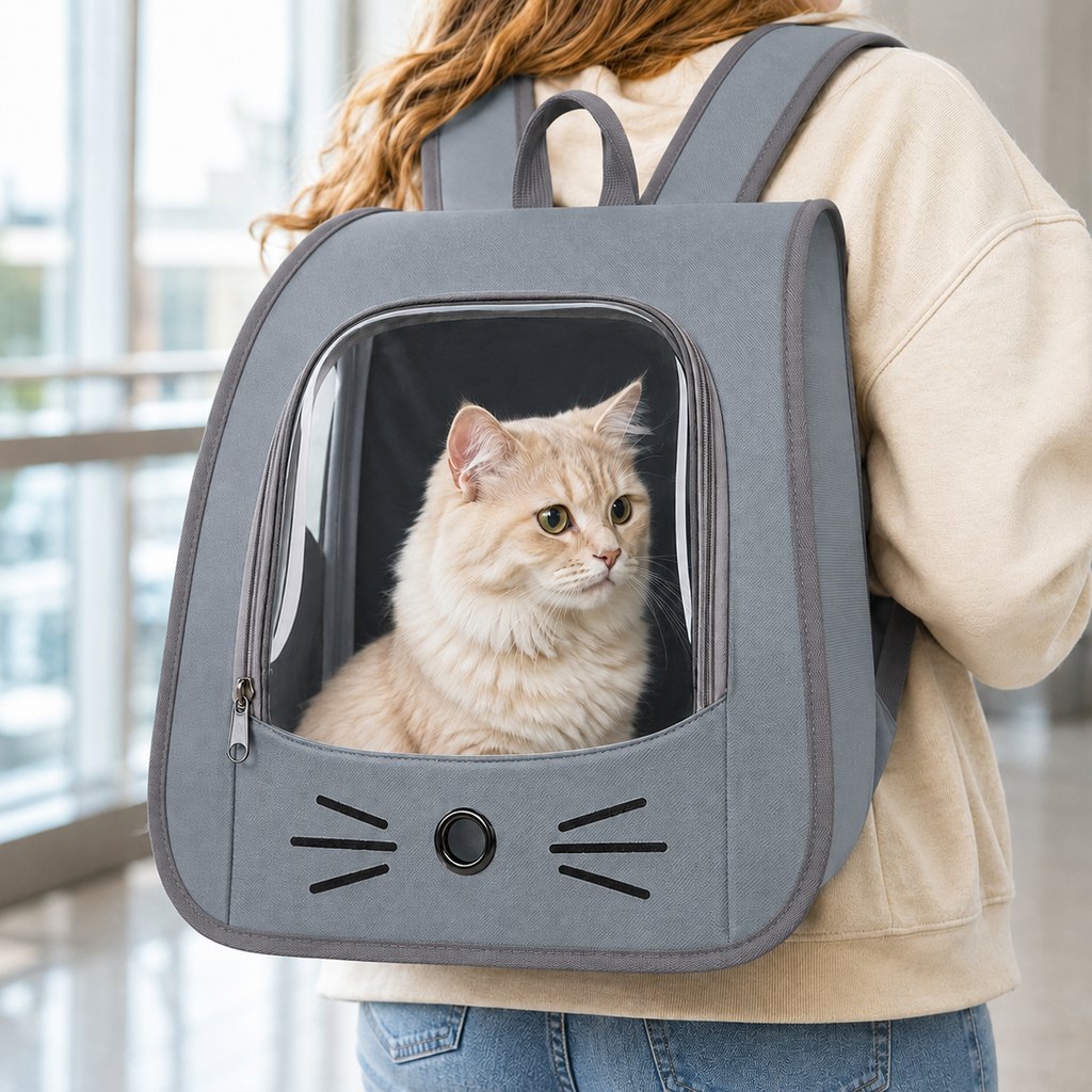 Ortekor Transparent Cat Backpack Carrier for Travel & Vet Visits - Breathable, Roomy Pet Backpack for More Comfortable Trips