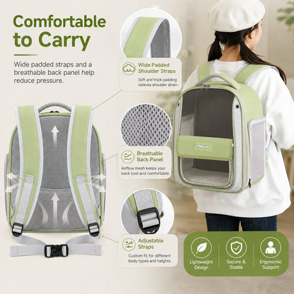 Ortekor Transparent Cat Backpack Carrier for Travel & Vet Visits - Breathable, Roomy Pet Backpack for More Comfortable Trips