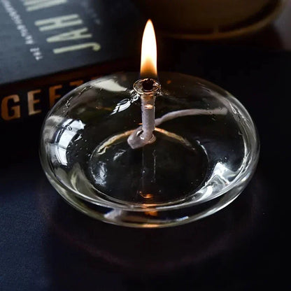 Clear Glass Oil Lamp Candle Holder with Wick for Table Centerpiece | Rustic Tabletop Lighting | Ambient Flame Décor for Dining Room