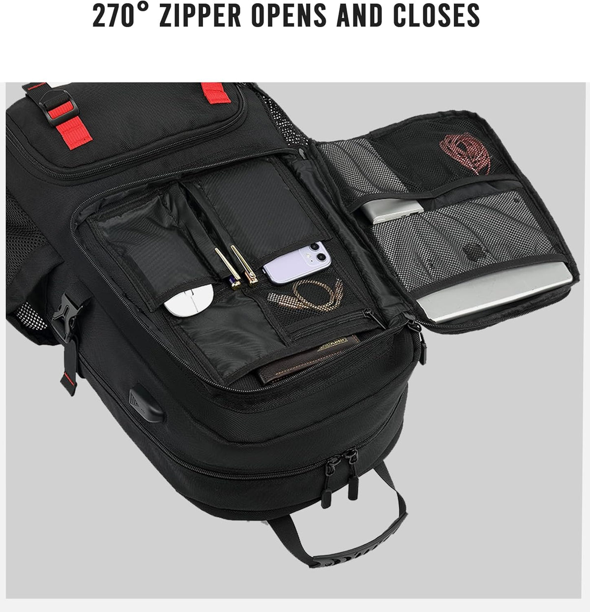 Mochilas de viaje con puerto de carga USB, mochila impermeable con compartimento para zapatos, mochila expandible para portátil de 60 L