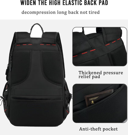 Large Expandable Backpack 60-Liter USB Charging Port Laptop Compartment up to 17 Inch Travel Carry-On Shoe Storage Anti-Theft Pocket for Bus