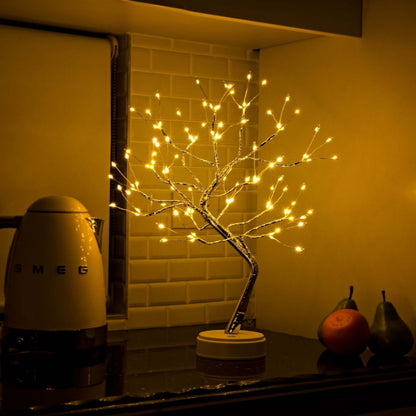 Cordless Tree Silhouette LED Accent Light for Nightstand Battery or USB Powered 19 inch Decorative Copper Lamp for Bedside Reading Home Offi