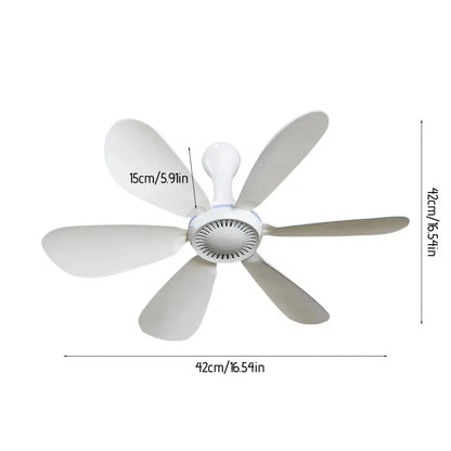 Portable Hanging Fan with Remote – 6-Blade Ceiling Fan and Timer for Camping, Tents, RVs