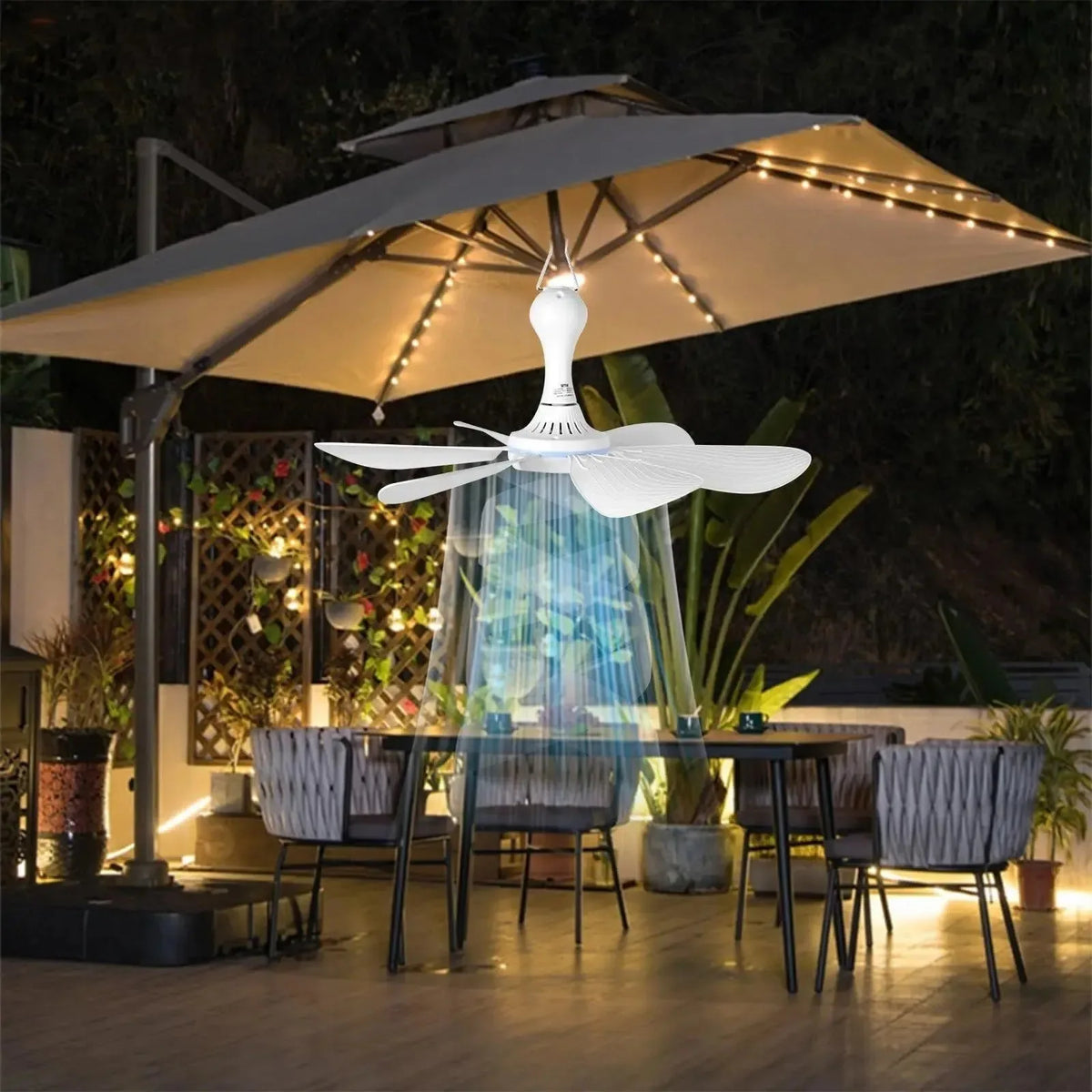 Portable Hanging Fan with Remote – 6-Blade Ceiling Fan and Timer for Camping, Tents, RVs