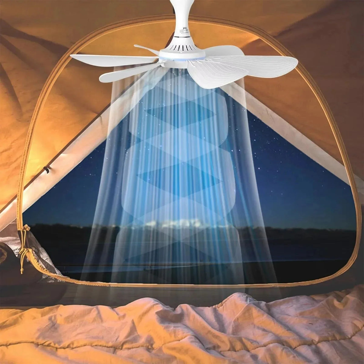 Portable Hanging Fan with Remote – 6-Blade Ceiling Fan and Timer for Camping, Tents, RVs