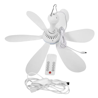 Portable Hanging Fan with Remote – 6-Blade Ceiling Fan and Timer for Camping, Tents, RVs