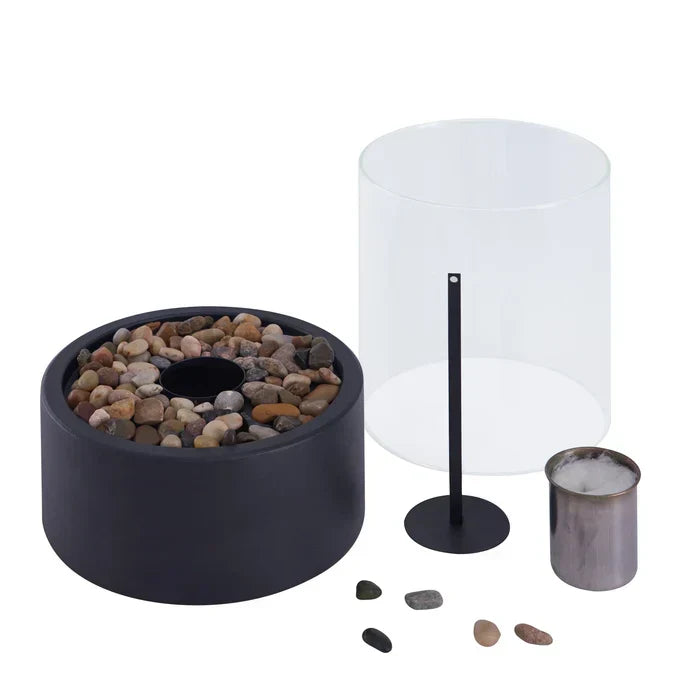 Portable Tabletop Fire Lantern with Glass Cylinder for Indoor Outdoor Ambient Lighting | Gas Fuel Flame Accent Décor for Patio Dining Living