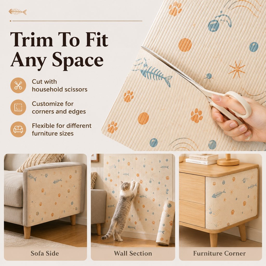Ortekor Self-Adhesive Cat Scratch Mat for Wall & Furniture Protection – Cuttable Cat Scratching Pad for Sofa, Door, Bedside & Home Surfaces
