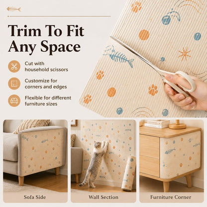 Ortekor Self-Adhesive Cat Scratch Mat for Wall & Furniture Protection – Cuttable Cat Scratching Pad for Sofa, Door, Bedside & Home Surfaces