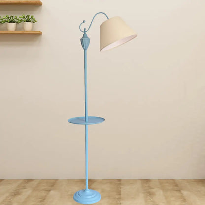 Tapered Drum Fabric Floor Lamp with Shelf in Pastel Colors for Kids Bedroom and Playroom | 63 Inch Tall Standing Light | US Standard E26