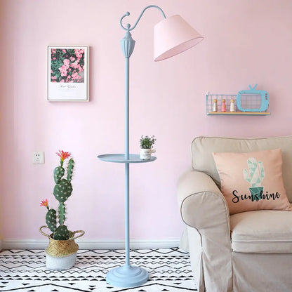 Tapered Drum Fabric Floor Lamp with Shelf in Pastel Colors for Kids Bedroom and Playroom | 63 Inch Tall Standing Light | US Standard E26