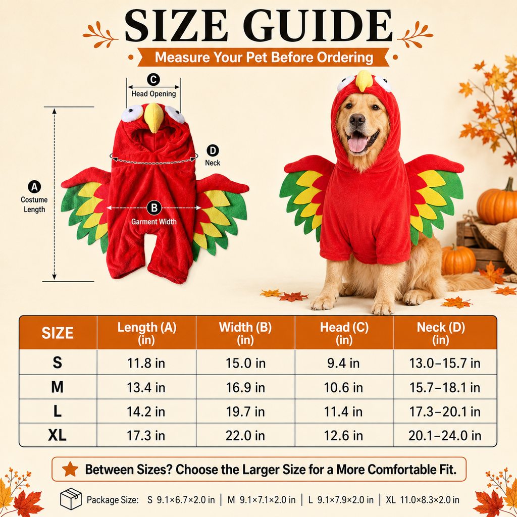 Ortekor Halloween Turkey Costume for Dogs & Cats - One-Piece Hooded Pet Outfit for Parties & Photos