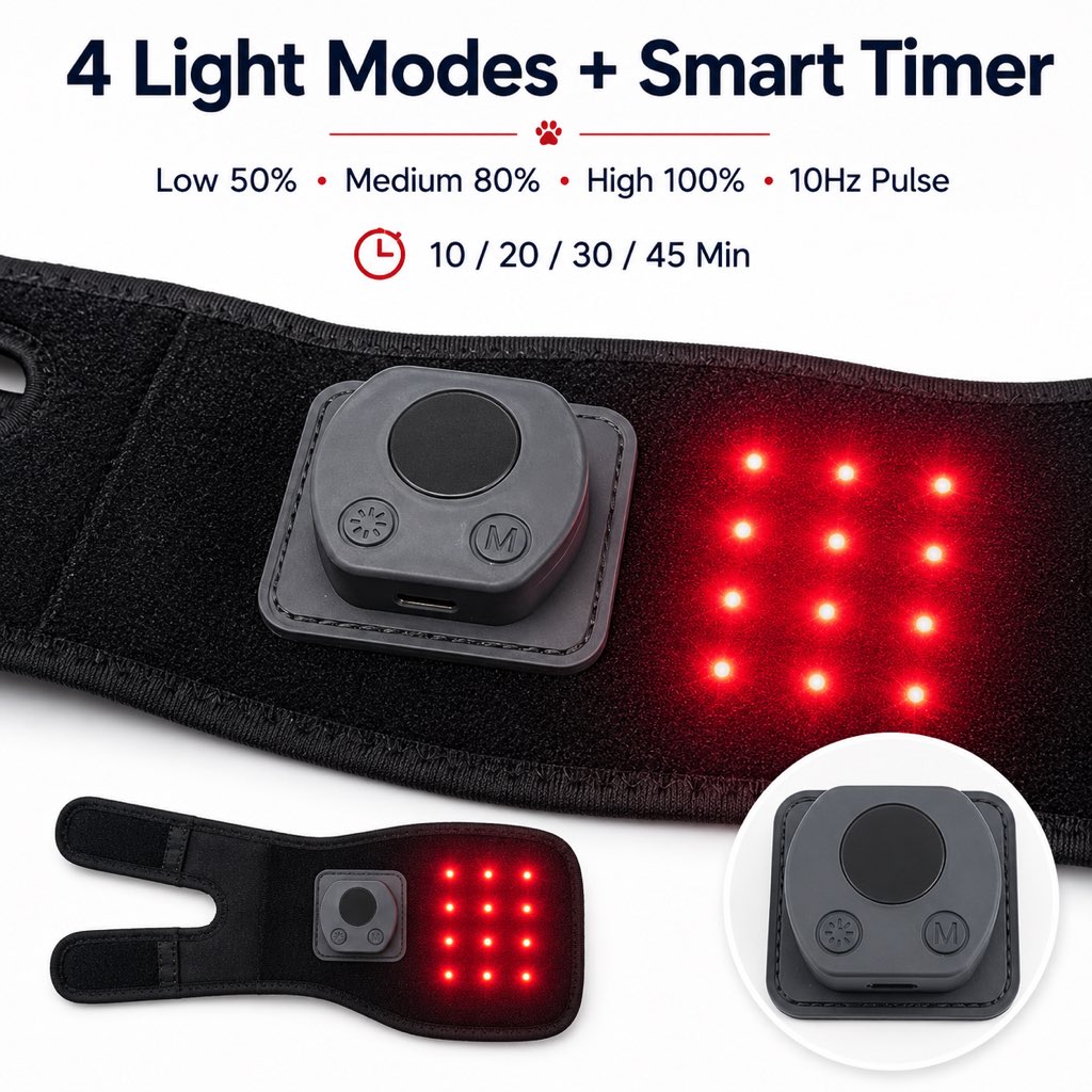 Ortekor Rechargeable Red Light Therapy Dog Knee Wrap for Senior Dogs - At-Home Leg Comfort Support for Post-Walk Stiffness & Mobility Care
