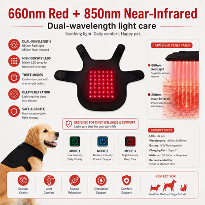 Ortekor FrenchieGlow Red Light Comfort Vest for French Bulldogs - USB-Powered or Built-In Battery At-Home Back, Belly & Hip Comfort After Walks, Stairs & Playtime