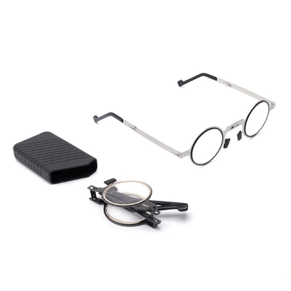 Collapsible Titanium Reading Glasses with Blue Light Filter for Men & Women – Pocket-Size Readers with Anti-Slip Nose Pads