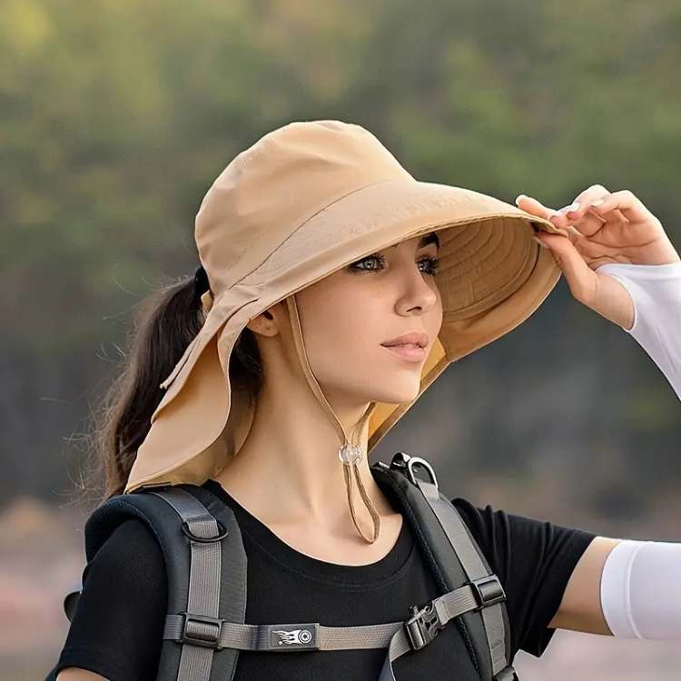 Wide-Brim Sun Hat with UV Protection & Adjustable Chin Strap for Women – Lightweight Travel Beach Headwear