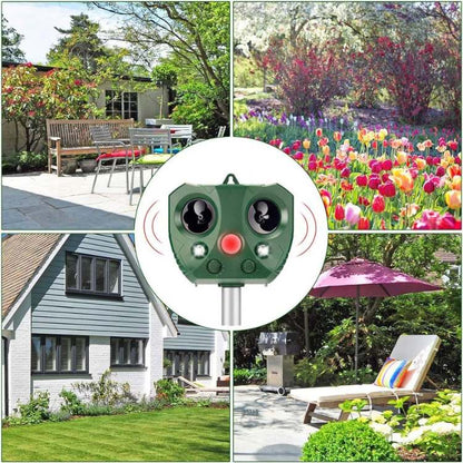 Solar Animal Repeller Ultrasonic Outdoor Deterrent 30 ft Range 110° Coverage Waterproof Garden Lawn Yard Pest Control Device for Birds Small