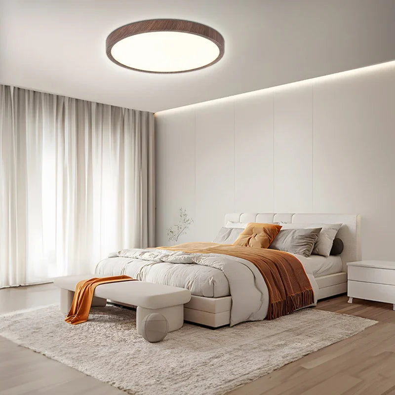 Round Wood-Look LED Ceiling Light – 1 in Slim Profile – 3 Color Temps – Contemporary Flush Mount for Living Room, Bedroom & Dining Room