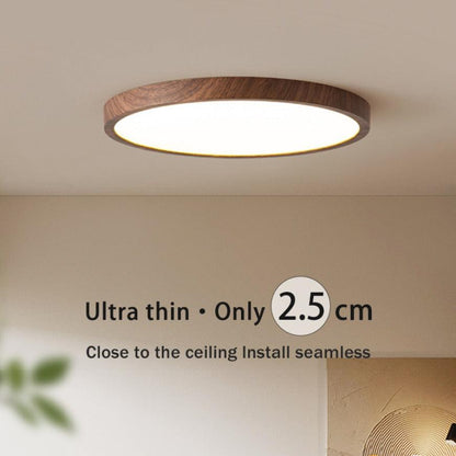 Round Wood-Look LED Ceiling Light – 1 in Slim Profile – 3 Color Temps – Contemporary Flush Mount for Living Room, Bedroom & Dining Room