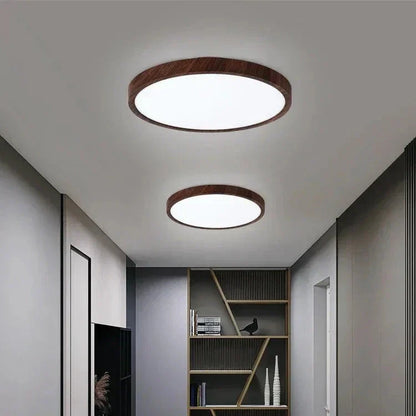 Round Wood-Grain LED Flush Mount Ceiling Light – Low-Profile Modern Fixture with 3-Way Dimming for Living Room, Bedroom & Hallway