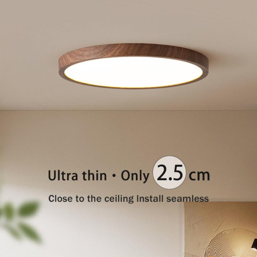 Round Wood-Grain LED Flush Mount Ceiling Light – Low-Profile Modern Fixture with 3-Way Dimming for Living Room, Bedroom & Hallway