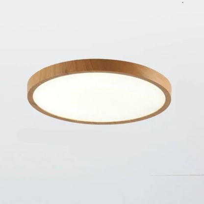 Round Wood-Grain LED Flush Mount Ceiling Light – Low-Profile Modern Fixture with 3-Way Dimming for Living Room, Bedroom & Hallway