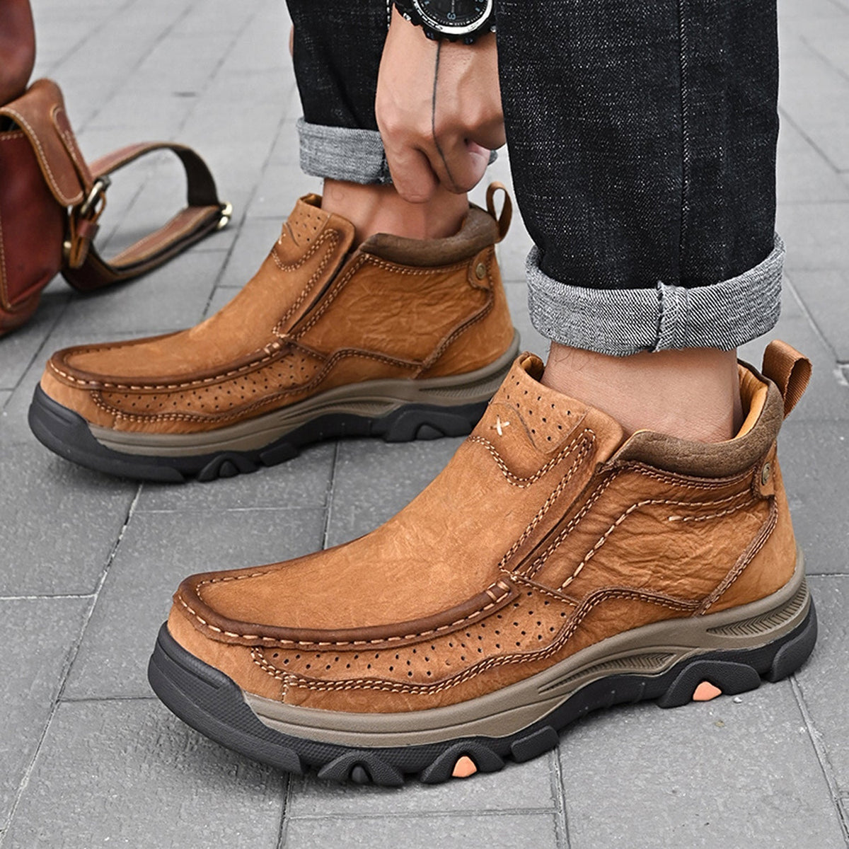 Leather High-Top Ankle Boot Orthopedic Arch Support Walking Sneakers for Men & Women | Posture Correcting Slip-On Athletic Footwear