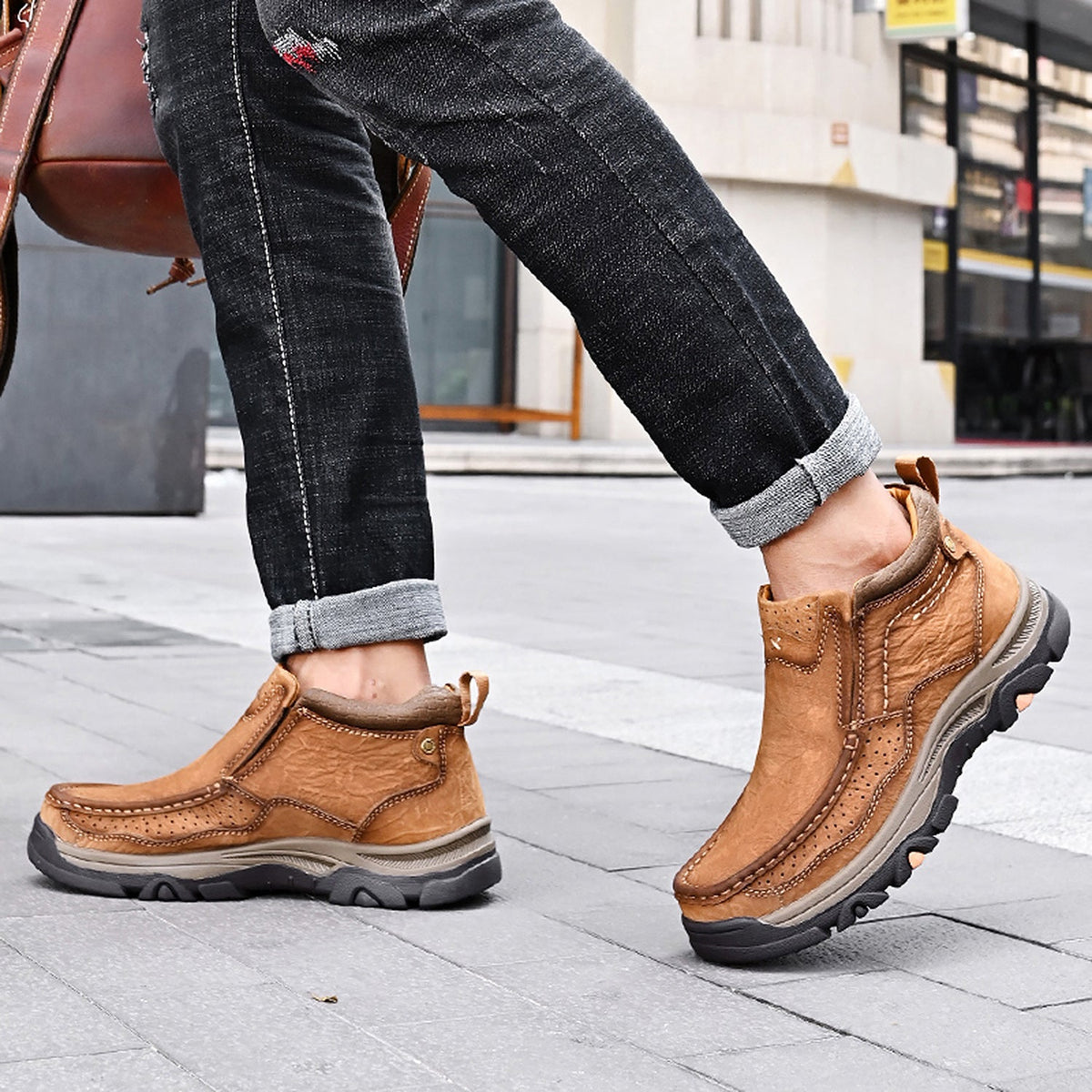 Leather High-Top Ankle Boot Orthopedic Arch Support Walking Sneakers for Men & Women | Posture Correcting Slip-On Athletic Footwear