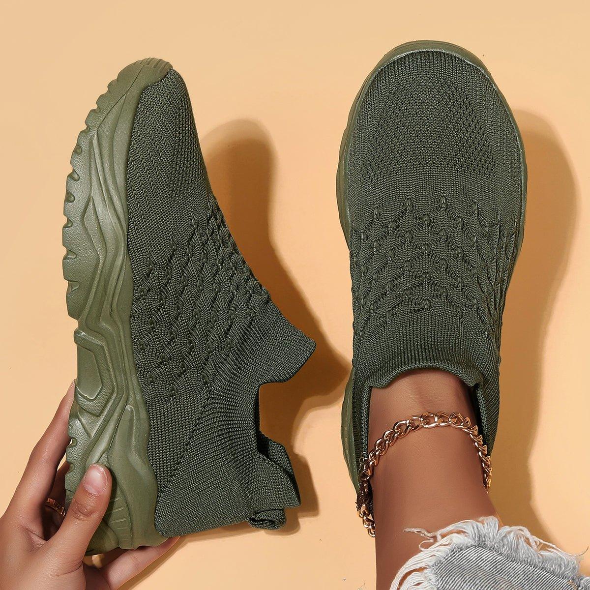 Slip-On Walking Shoes with Cushioned Insole & Arch Support in Olive Green for Men & Women