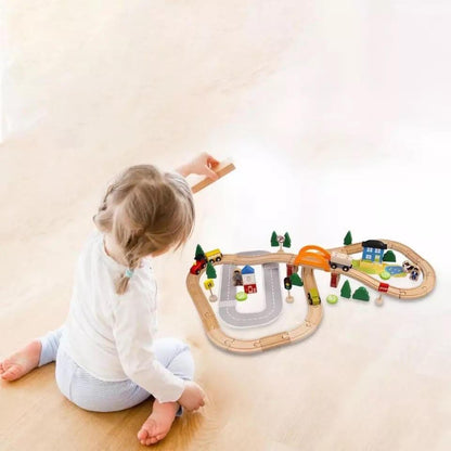 78-Piece Wooden Train Set with Tracks & Town Accessories for Kids | Storage Box Included | Pretend Play Railway Kit for Toddlers Ages 3+