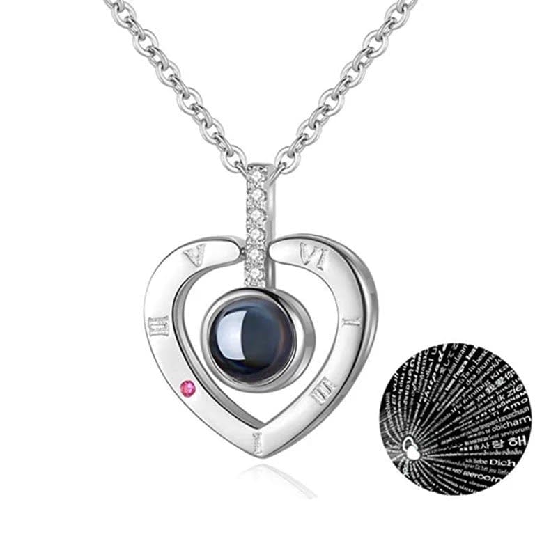 Projection Heart Pendant Necklace Sterling Silver Gemstone Jewelry for Women Anniversary Romantic Keepsake Gift Two-Way Wear Elegant