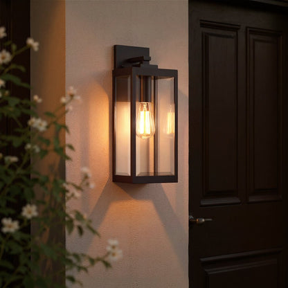 Outdoor Sconce Fixture Waterproof Steel Frame Clear Glass Panels 17 in Height Entryway Porch Patio Farmhouse Exterior Lighting Black Modern