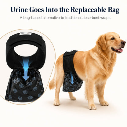 Ortekor Reusable Male Dog Urine Collection Wrap with 50 Bags - Indoor Marking & Accident Support