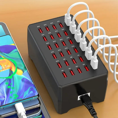 Multi Device Charging Station | 30-Port USB Charger with Intelligent Cooling | Compact Design for Efficient Power Management