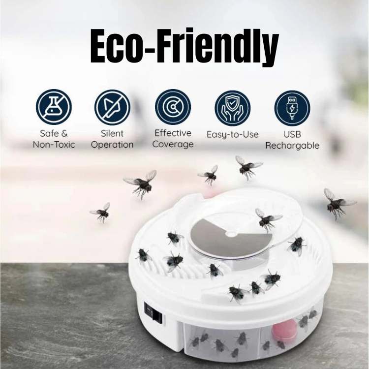 Rotating Fly Catcher Device – USB Powered Automatic Pest Collector for Indoor & Outdoor Use – Silent Operation – Safe for Kitchens, Patios