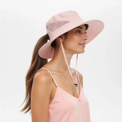 Wide Brim Sun Hat for Women with UPF 50+ Protection & Breathable Mesh Panels for Hiking Beach Gardening Outdoor Activities