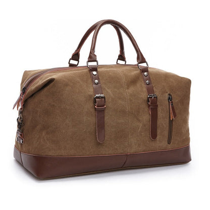 Canvas and Leather Weekend Travel Bag with Padded Straps for Men and Women – Overnight Duffel Tote for Gym Trips Carry-On