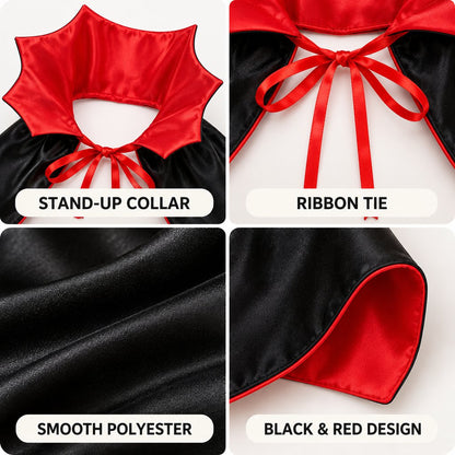 Ortekor Halloween Vampire Dog Cape Costume - Lightweight Black & Red Pet Cloak for Parties, Photos & Easy Dress-Up