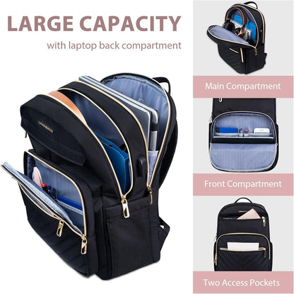Water-Resistant Laptop Backpack with USB Charging Port for Women – Fits 15.6 Inch Laptops, Commuter & Travel Bag with Padded Compartments