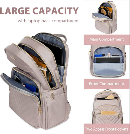 Water-Resistant Laptop Backpack with USB Charging Port for Women – Fits 15.6 Inch Laptops, Commuter & Travel Bag with Padded Compartments